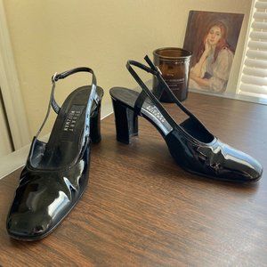 Rare Stuart Weitzman  Black Patent Slingback Pumps